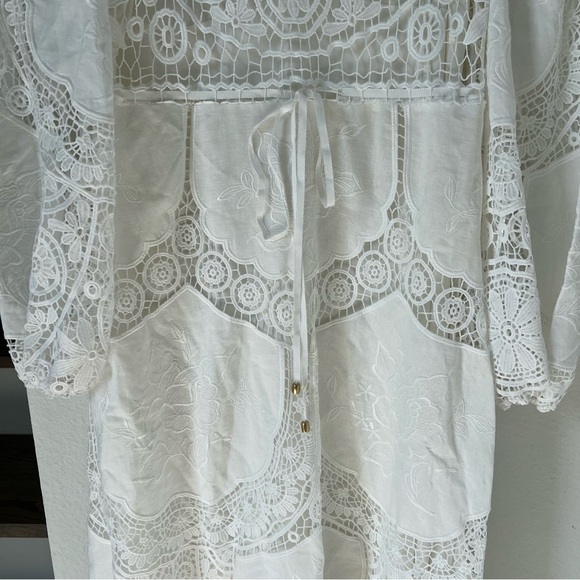 Zimmermann Bonita Crochet-Paneled Embroidered Linen And Cotton-Blend Midi Dress - Picture 6 of 12